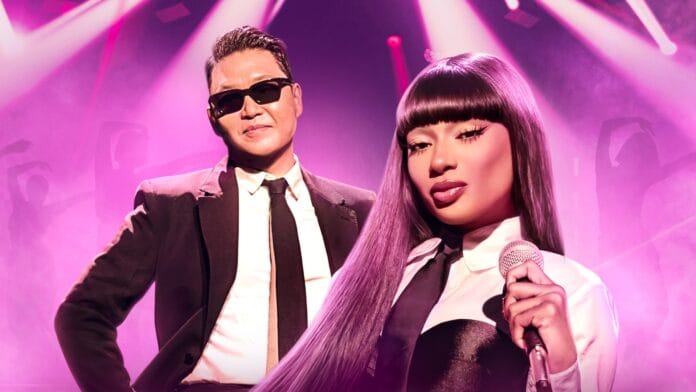 Kpopped-sarjan mainoskuvassa PSY ja Megan Thee Stallion