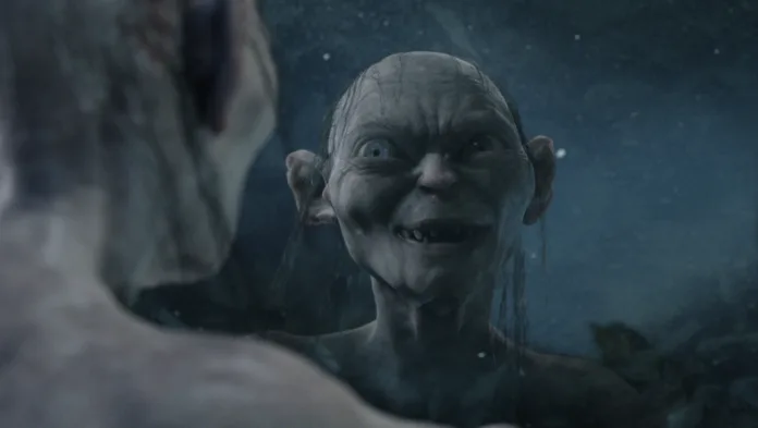 Klonkku katsoo peilikuvaansa synkkänä ja mietteliäänä Taru sormusten herrasta: The Hunt for Gollum -elokuvassa.